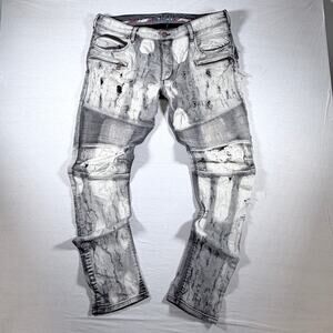 ROCKSTAR Original Men 40x34 Gray Distressed Moto Biker Jeans Zipper Streetwear